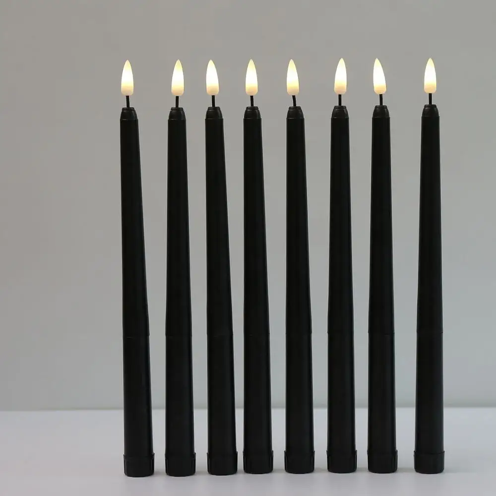 

6 Pieces Plastic Flickering Black Flameless Taper Candles,Battery Operated Yellow Decorative Electronic Candles For Christmas