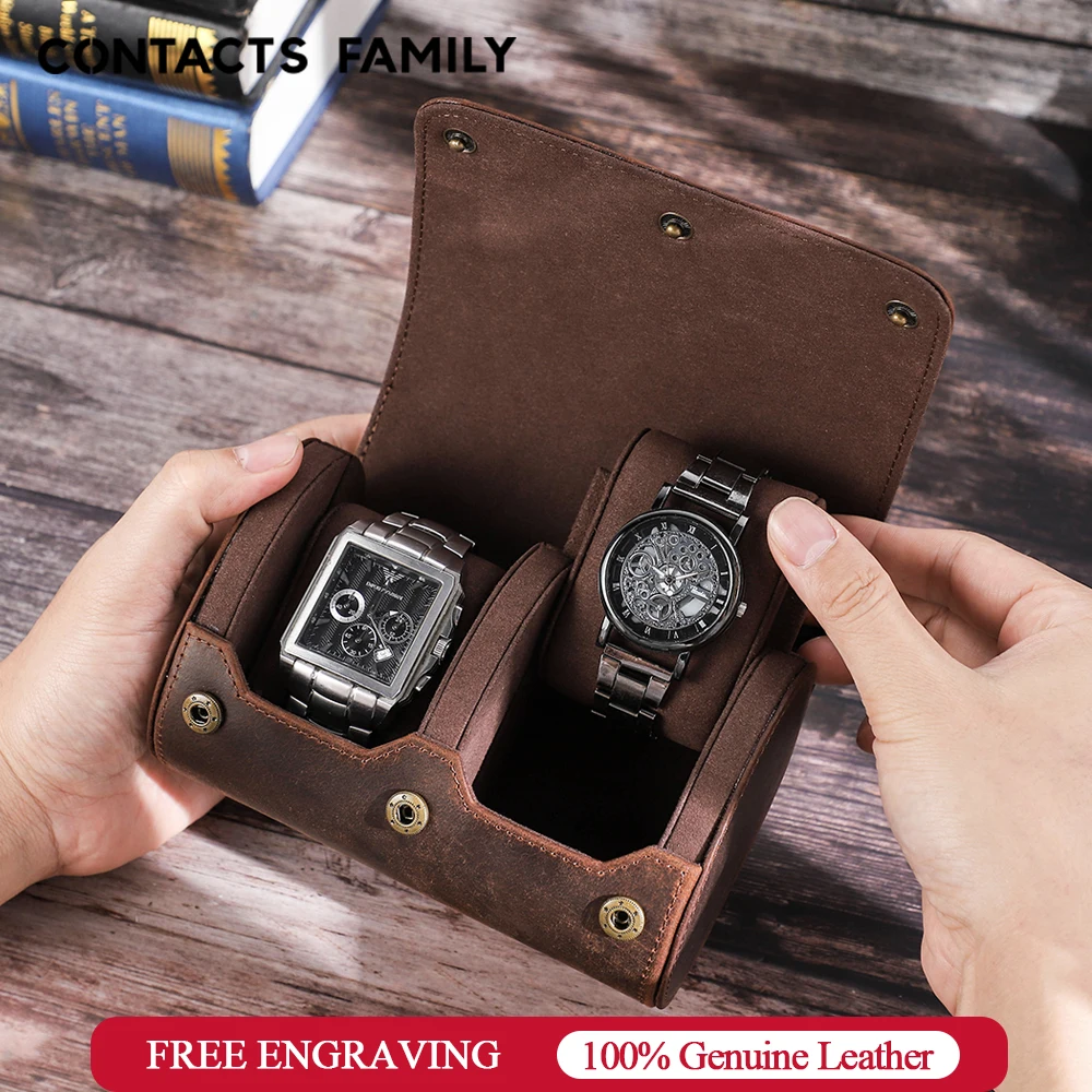 Jual Contact Family Retro 2 Slots Watch Roll Case Travel Portable Leather Display Watch Storage Box Organizer Dengan Sliding In Out