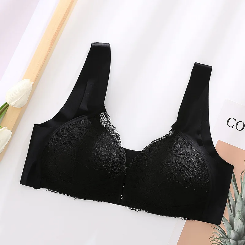 

Lace Bra Beautiful Back Underwear Plus Size Front Zipper Closure Comfortable Bra Without Steel Ring Front Buckle TracelessVest12