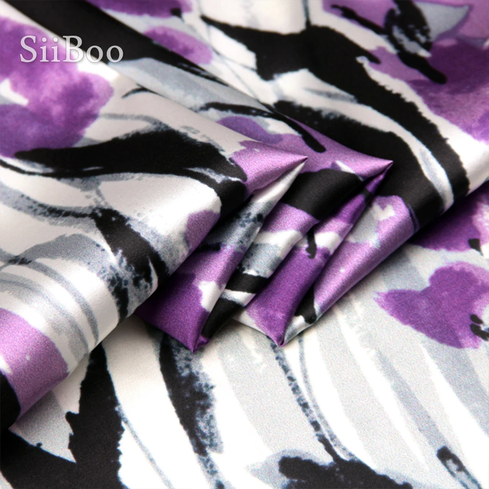 Американская Красивая фиолетовая шелковая ткань из спандекса с цветочным