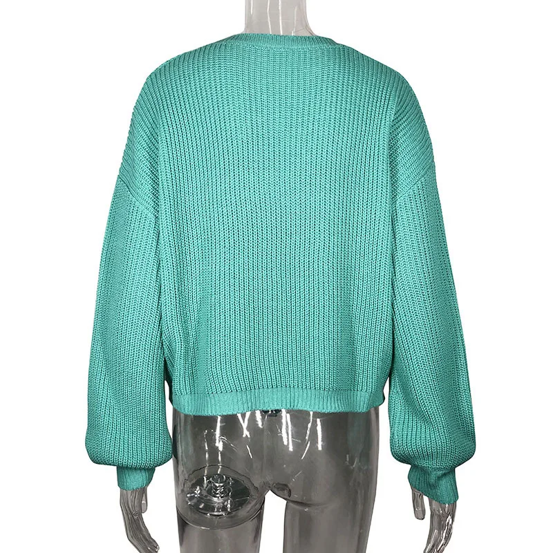 Женский вязаный свитер Fitshinling однотонный облегающий зеленый базовый джемпер с