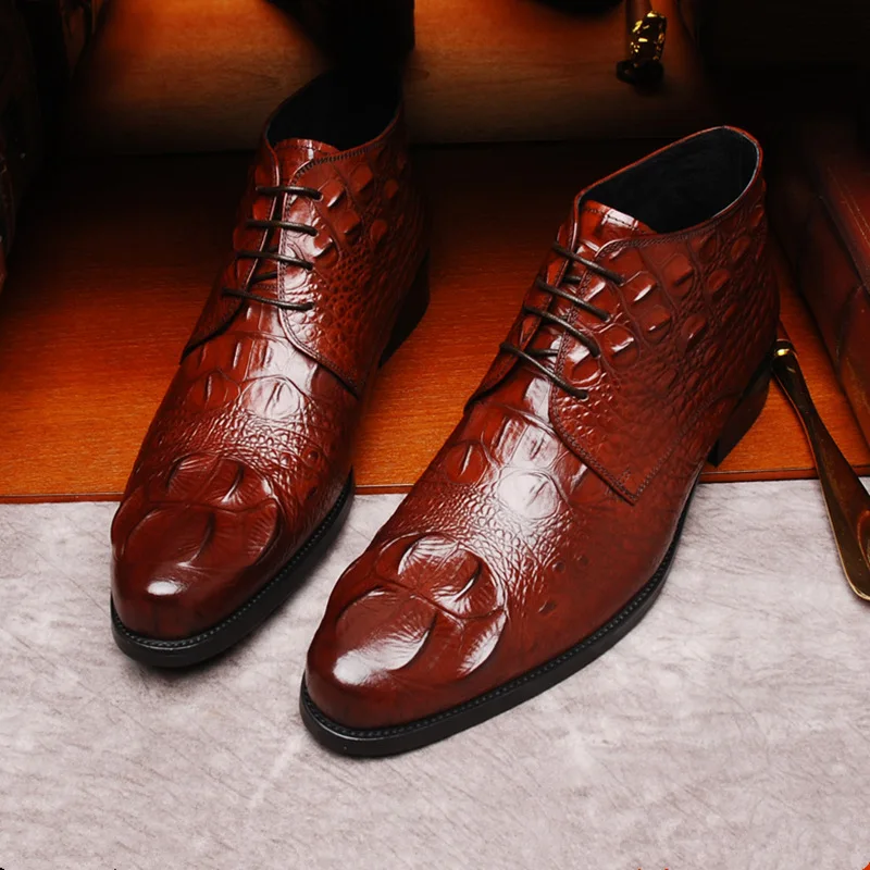 MRCAVE Autumn Fashion Crocodile Men's Casual Shoes Leather Men Dress Lace-up Footwear Boots Drop Shipping | Обувь