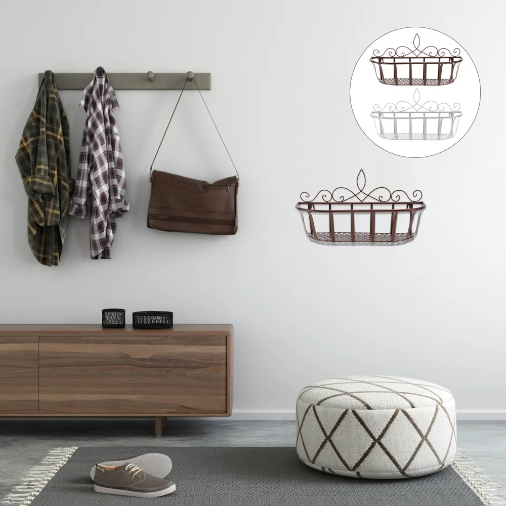 

2pcs Wrought Iron Shelf Wall-mounted Storage Rack Basket Flowerpot Shelf