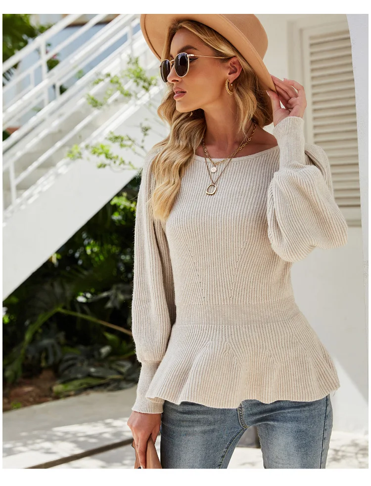 

Knitted Sweater Top Trending Sweater for Women Autumn Winter Fall Clothes 2021 Knitted Knit Sweater Sweater Mujer Ruffles Top
