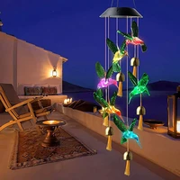 led colorful windchime solar light fantasy hanging lamp waterproof crystal hummingbird butterfly wind chime lamp for home xmas
