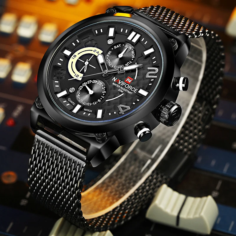 

Часы наручные NAVIFORCE мужские в стиле милитари, роскошные модные спортивные водонепроницаемые креативные, черные