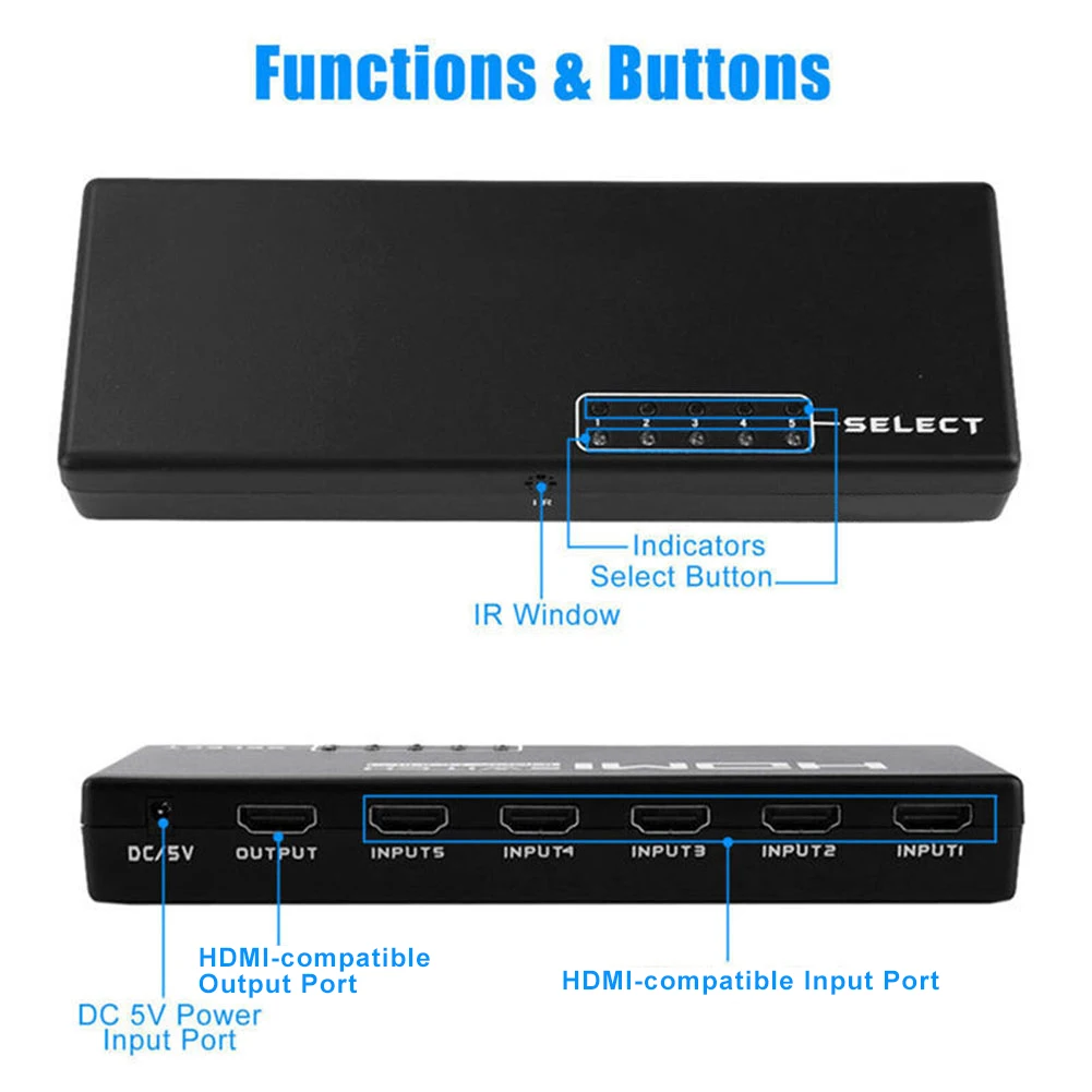 3D 1080p 5 портов 4K HDMI-совместимый Переключатель Селектор сплиттер концентратор