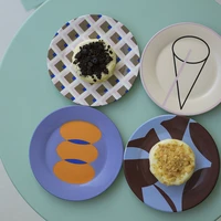 ceramic breakfast plate dessert nordic geometric food cake organizer support storage home cafe kitchen table decor