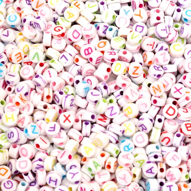 200 шт. разноцветные акриловые бусины с буквами 7 мм|Бусины| |