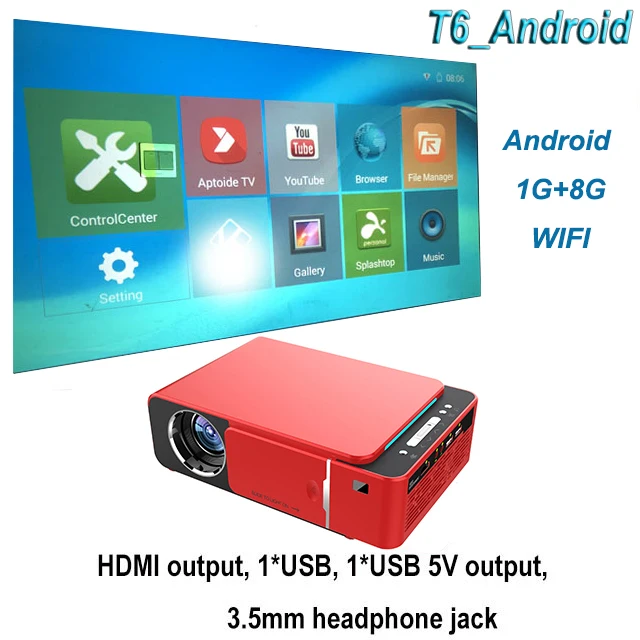 T6 Android Red UNIC, новинка, T6, полный проектор 1080 P, Android, wifi, 3500 люмен, домашний кинотеатр, проектор, Поддержка AirPlay DLNA Miracast Proyector - Цвет: T6 Android Red