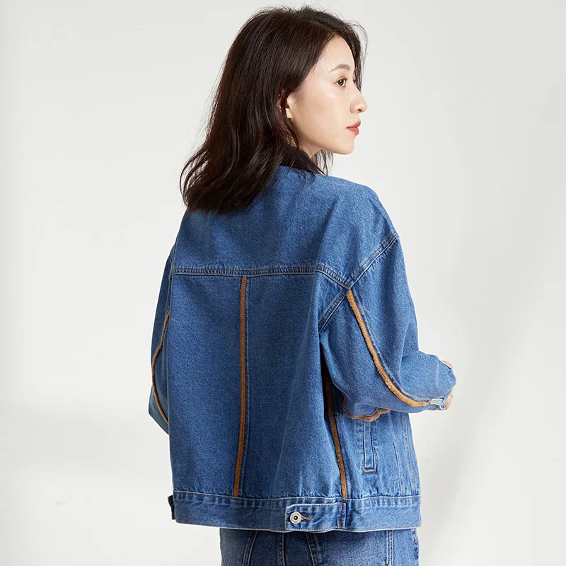 LEIJIJEANS новинка большой размер женская цвет совпадающий с отворотом свободная