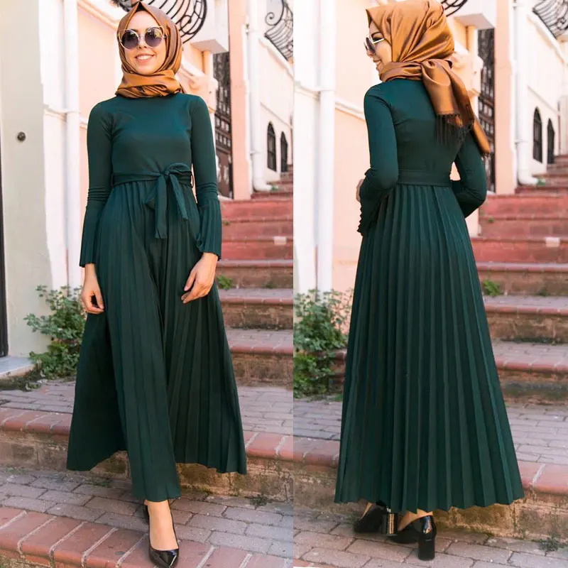 Мусульманское Плиссированное женское платье Abaya с расклешенным рукавом, длинное скромное платье, мусульманское турецкое марокканское плат...