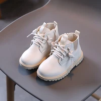 2021 winter new childrens plus velvet short boots boys leather boots girls baby warm cotton shoes martin boots warm size 21 30