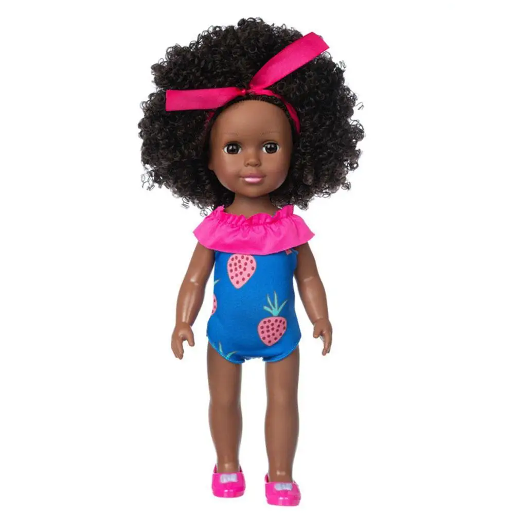 

Soft Vinyl Doll Cute Curly Hair Black African Baby Toy Birthday Girls Holiday Baby Art Gift Doll Collection Kids C1T0