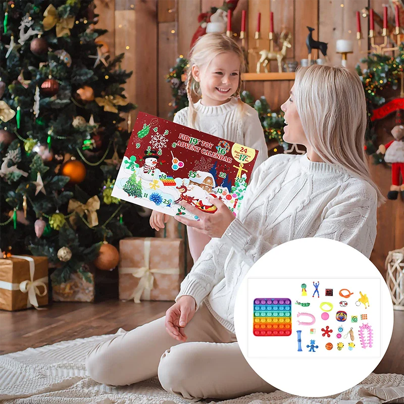 

2021 Christmas Advent Calendar Toy for Kid Countdown Calendar 24 Days Xmas Toys Christmas Push Bubbles Toy Pack Gift Box for Kid