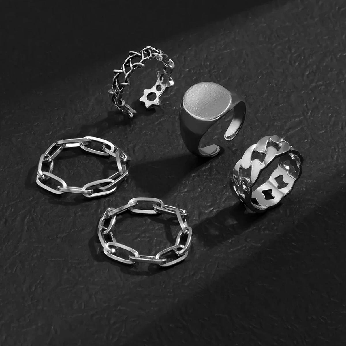 

Набор Колец KunJoe в стиле хип-хоп для мужчин и женщин, простые геометрические открытые кольца под старину, трендовые ювелирные аксессуары