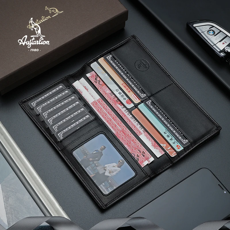 На молнии большой емкости из натуральной кожи деловой кошелек классический