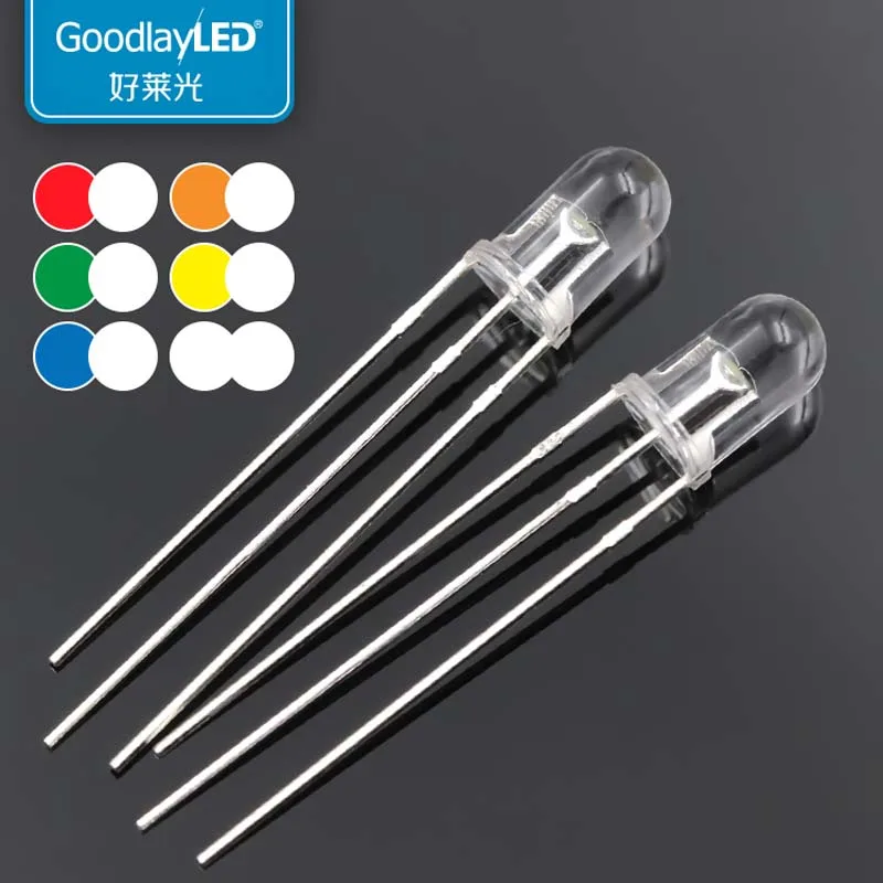 1000 шт. 5 мм крусветодиодный светодиодная 3 контактная белая двухцветная DIP красная