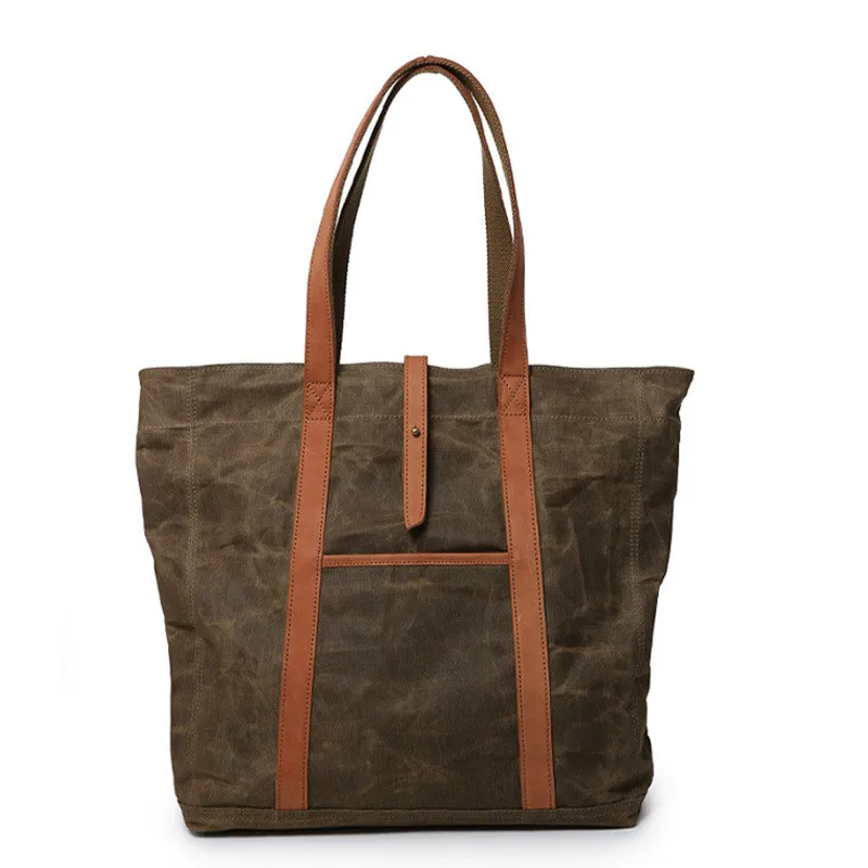 Женская кожаная сумка тоут с одним ремешком удобная большая легкая Холщовая