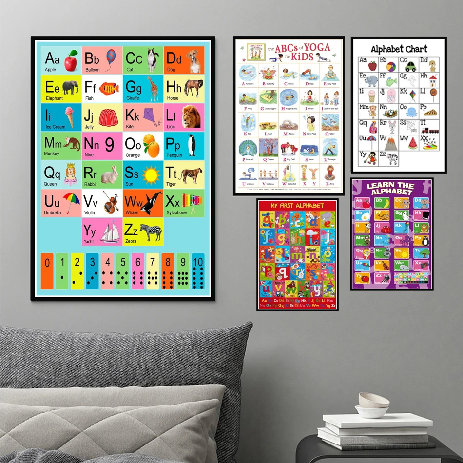 

Poster And Prints ABC Alphabet Kids Children Animal English Learning Anime Art Painting Wall Pictures For Living Room Home Decor