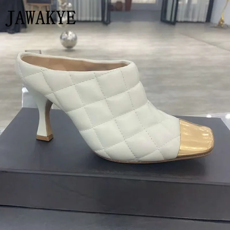 Женские мюли из натуральной кожи с квадратным носком на высоком каблуке в стиле