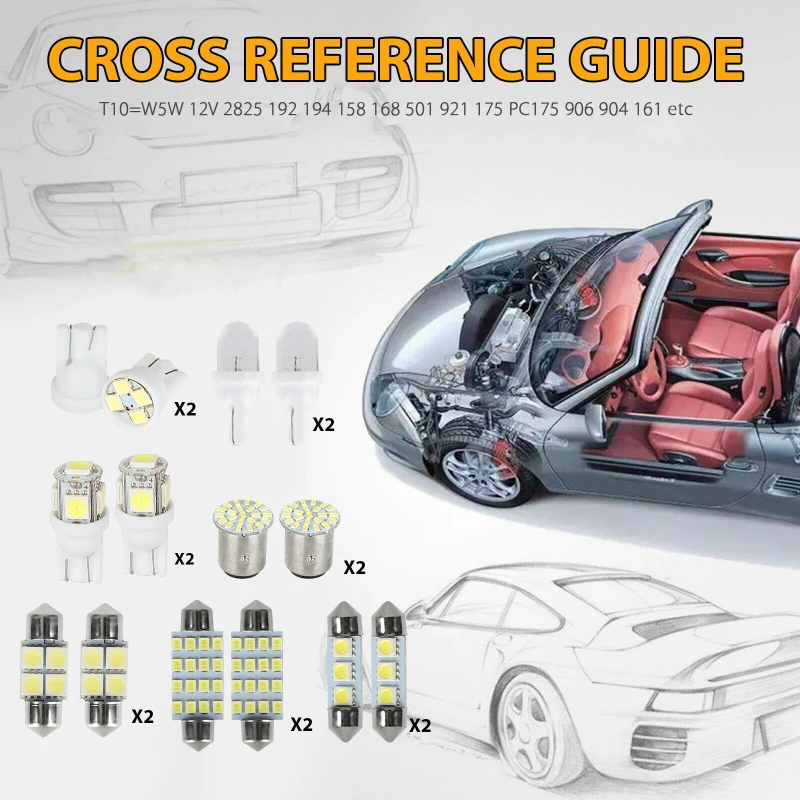 

28Pcs Auto Car Interior LED Light Dome License Plate Mixed Lamp Set Accessories T10 W5W universal Canbus bright white LED Kit