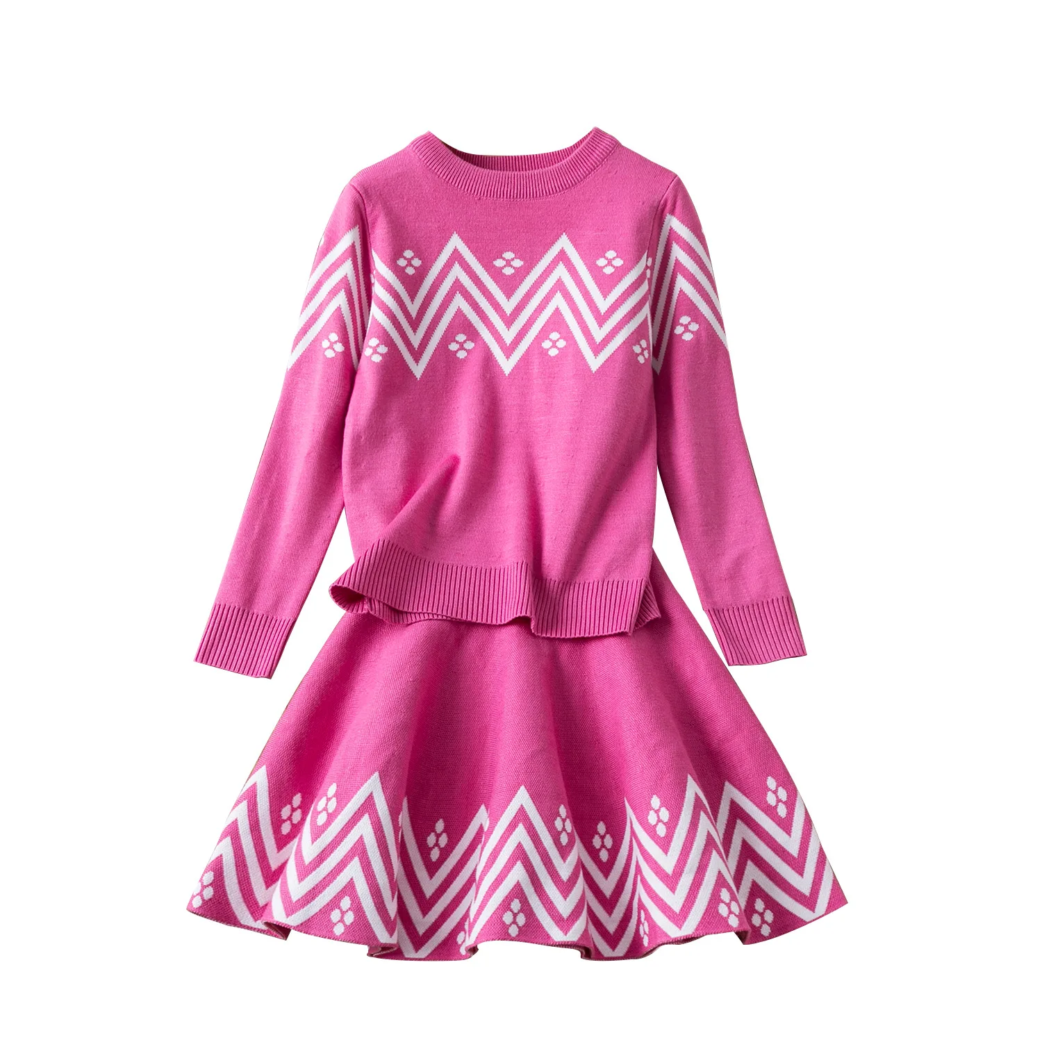 

Girl Swallow Gird Knit Long Sleeve Sweater with A-line Dress Set