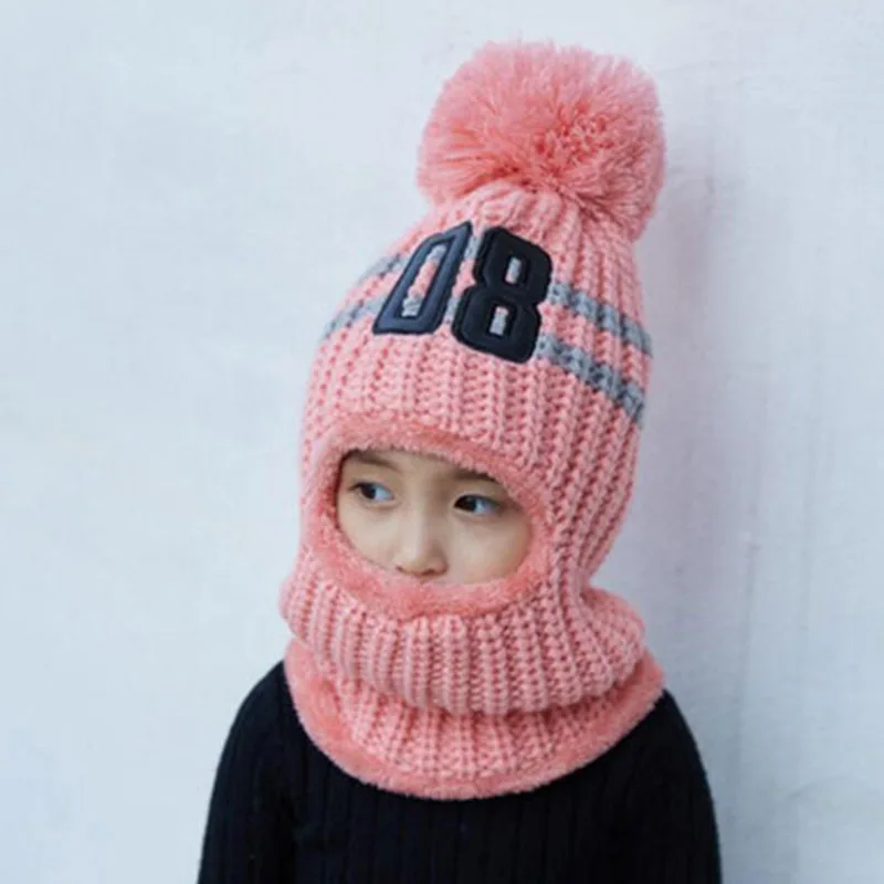 MAERSHEI зимние шапочки для девочек, шарф, вязаная шапка, шапки, маска Gorras Bonnet, теплые зимние шапки для детей, женские шапочки Skullies, шапочки - Цвет: child pink