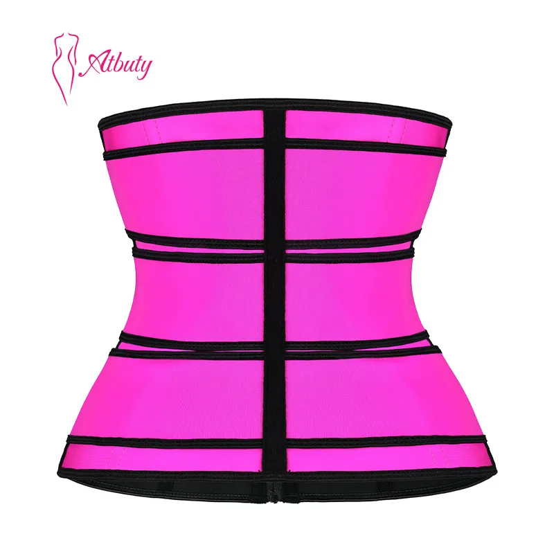 Atbuty Latex Waist Trainer 9 Steel Bone Girdle Women Shapewear Slimming Cincher Three Belt Zipper Corest Model Strap Body Shaper