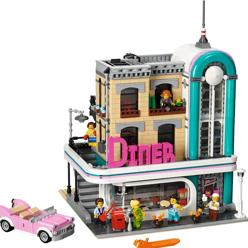 

Ideas City Street View Series Downtown Diner Restaurant Building Blocks 2400+Pcs Creator Bricks Model MOC Toys