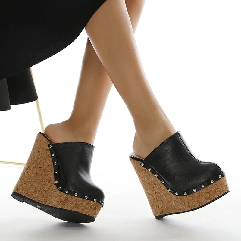 

Туфли-лодочки женские на платформе, пикантные сандалии на высоком каблуке, с заклепками, на танкетке, лето 668