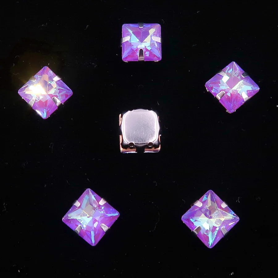 A38 Purple AB Милый Серебряный металлический коготь 50 шт/п желе конфеты и AB цвета стекло кристалл 8 мм квадратной формы пришить стразы свадебное платье diy отделка - Цвет: A38 Purple AB