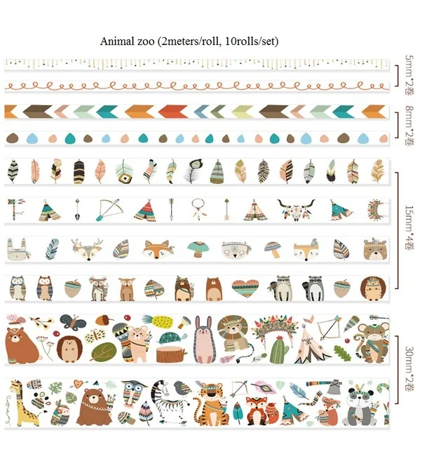 animal zoo 10 рулонов/Набор Kawaii набор декоративного скотча Васи, сделай сам Дневник записная книжка Скрапбукинг наклейки сказочные животные Космос Хэллоуин декоративная лента - Цвет: animal zoo