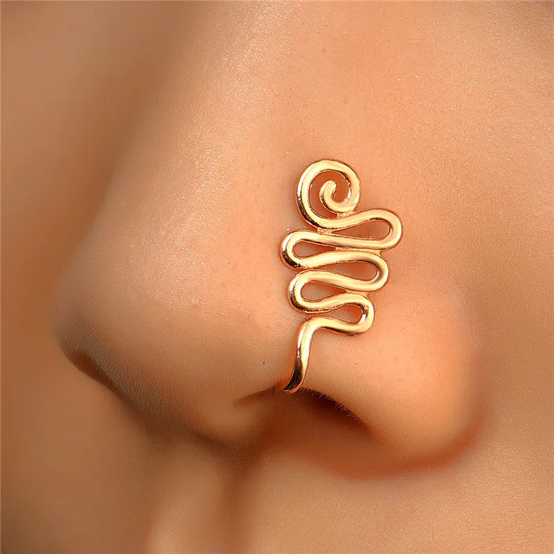 

LETAPI Serpentine Snake Fake Nose Ring Hoop Helix Piercing Nose Cuff Nostril Piercing Earrings Clip Ear Jewelry