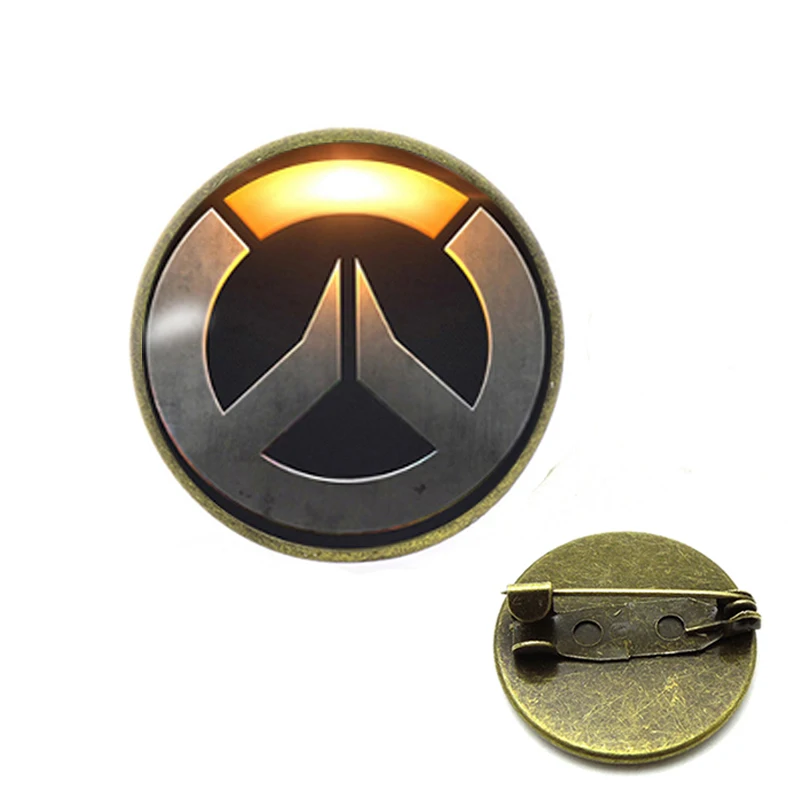 Логотип OW Game броши винтажная бронзовая позолота стекло время драгоценный камень