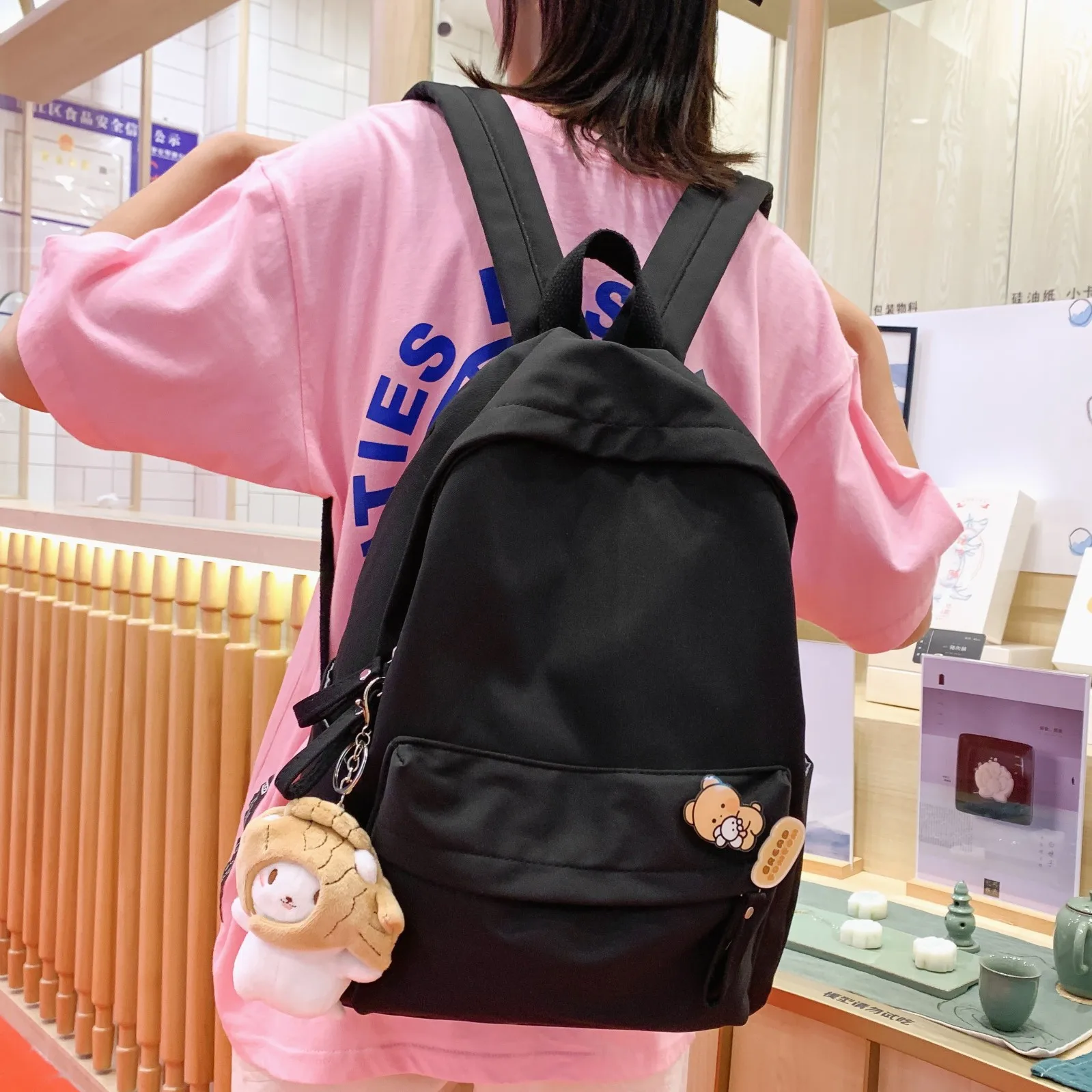 Однотонный женский школьный рюкзак, милые школьные ранцы для девочек-подростков с подвеской, нейлоновый водонепроницаемый дорожный рюкзак...