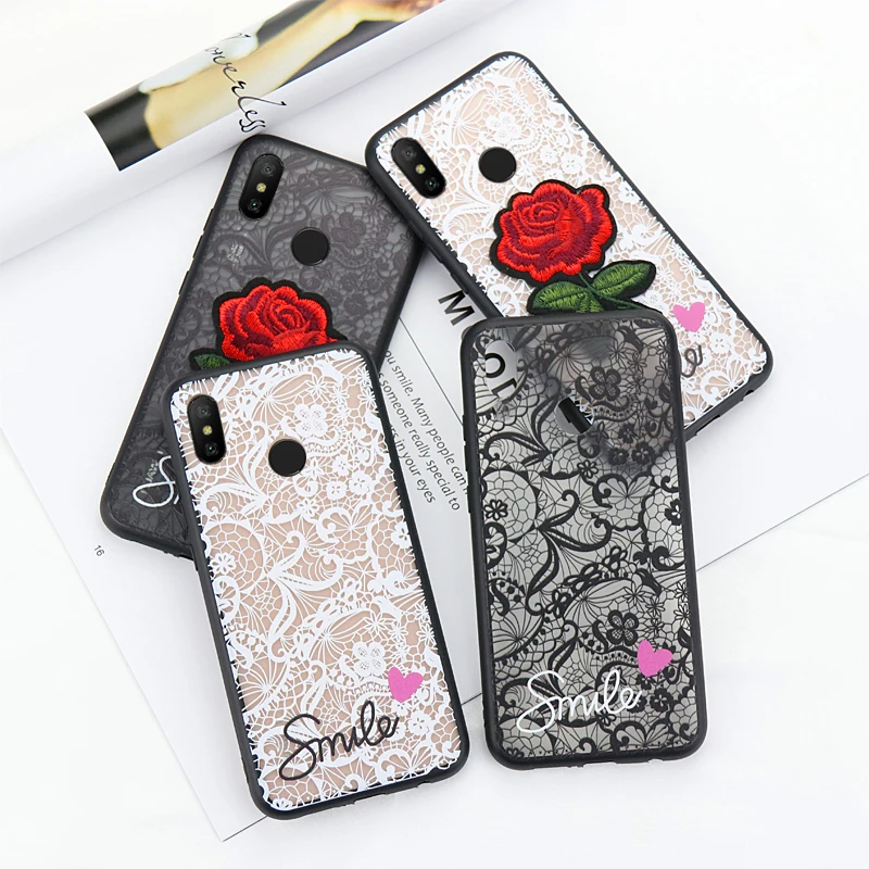

Love heart Lace Flower Case For Xiaomi Mi 10 Pro Mi 9 SE Mi 8 Lite Mi A3 9T Redmi K30 K20 7A 8A Note 9S 9 8 7 Rose Pattern Cover