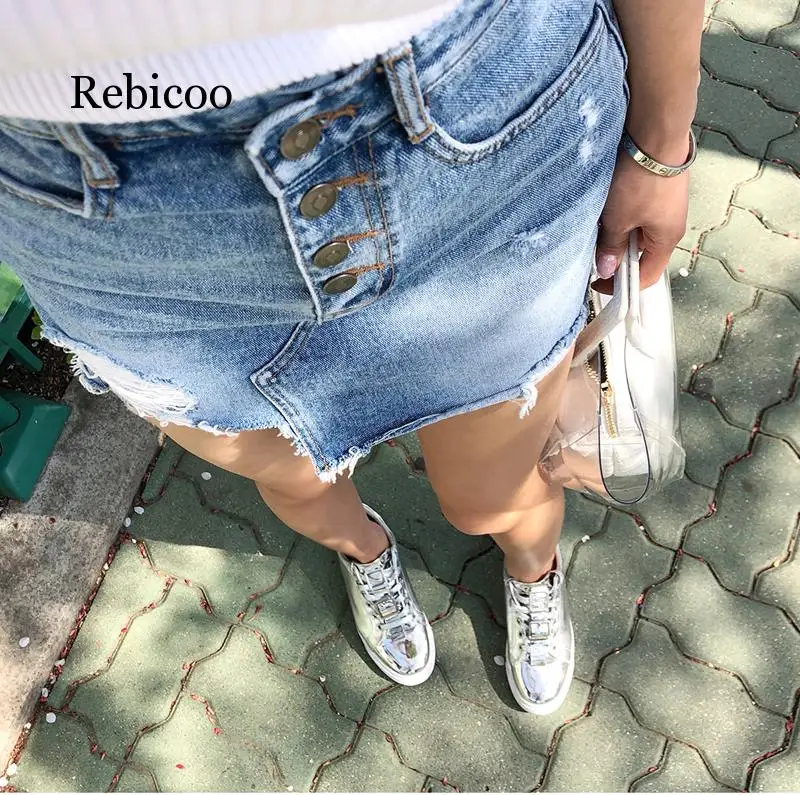 Мини-юбка женская джинсовая Асимметричная повседневная легкая рваная мини-юбка