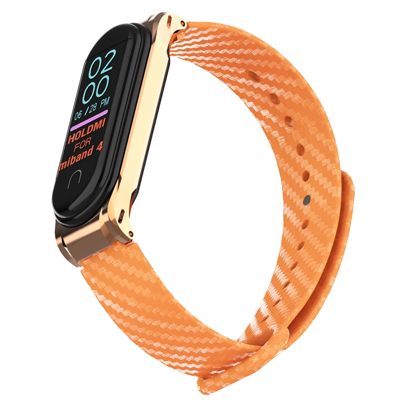 Hangrui mi Band 4 силиконовый чехол из углеродного волокна для Xiaomi mi band 4 ремешок металлический каркас браслет mi band 3 ремешок из нержавеющей стали
