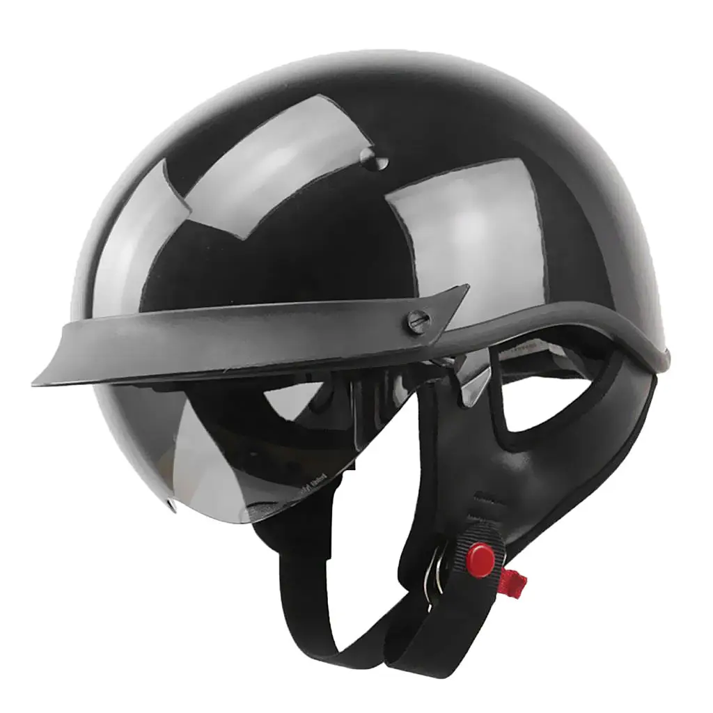 

Motorcycle Half Open Face Helmet With Sun Visor DOT Approved (Bright Black)