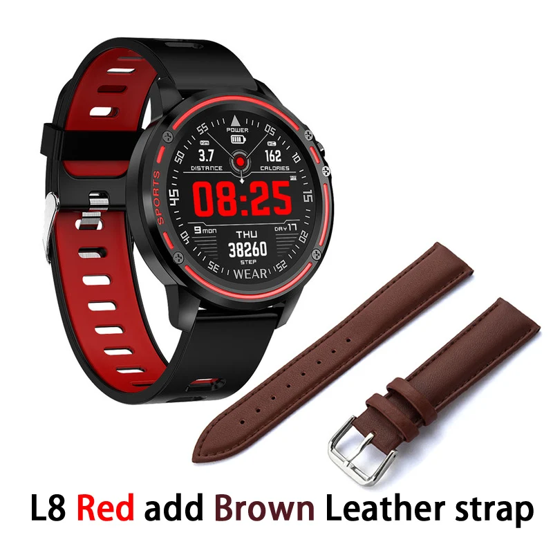 R add brown Leather Смарт-часы L8 IP68 Водонепроницаемые Смарт-часы спортивные фитнес-трекер мужские Смарт-часы с ECG PPG Пульс артериального давления PK L5 KW10 - Цвет: R add brown Leather