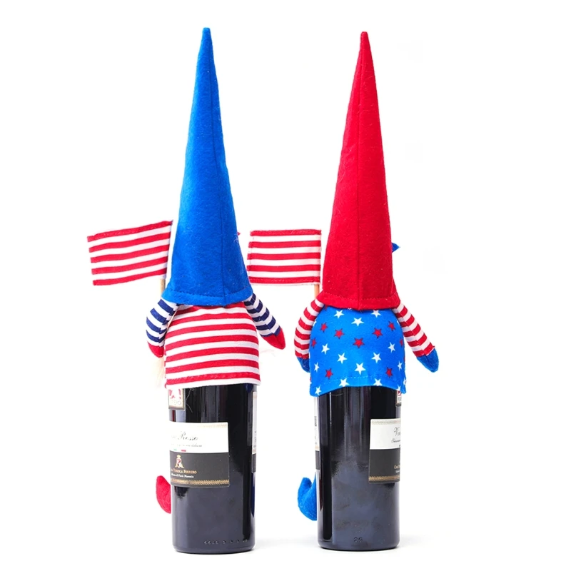 

Patriotic Gnome Wine Bottle Cover Toppers American President Election Decor Plush Elf Ornament 4th of July Gift Table Decor
