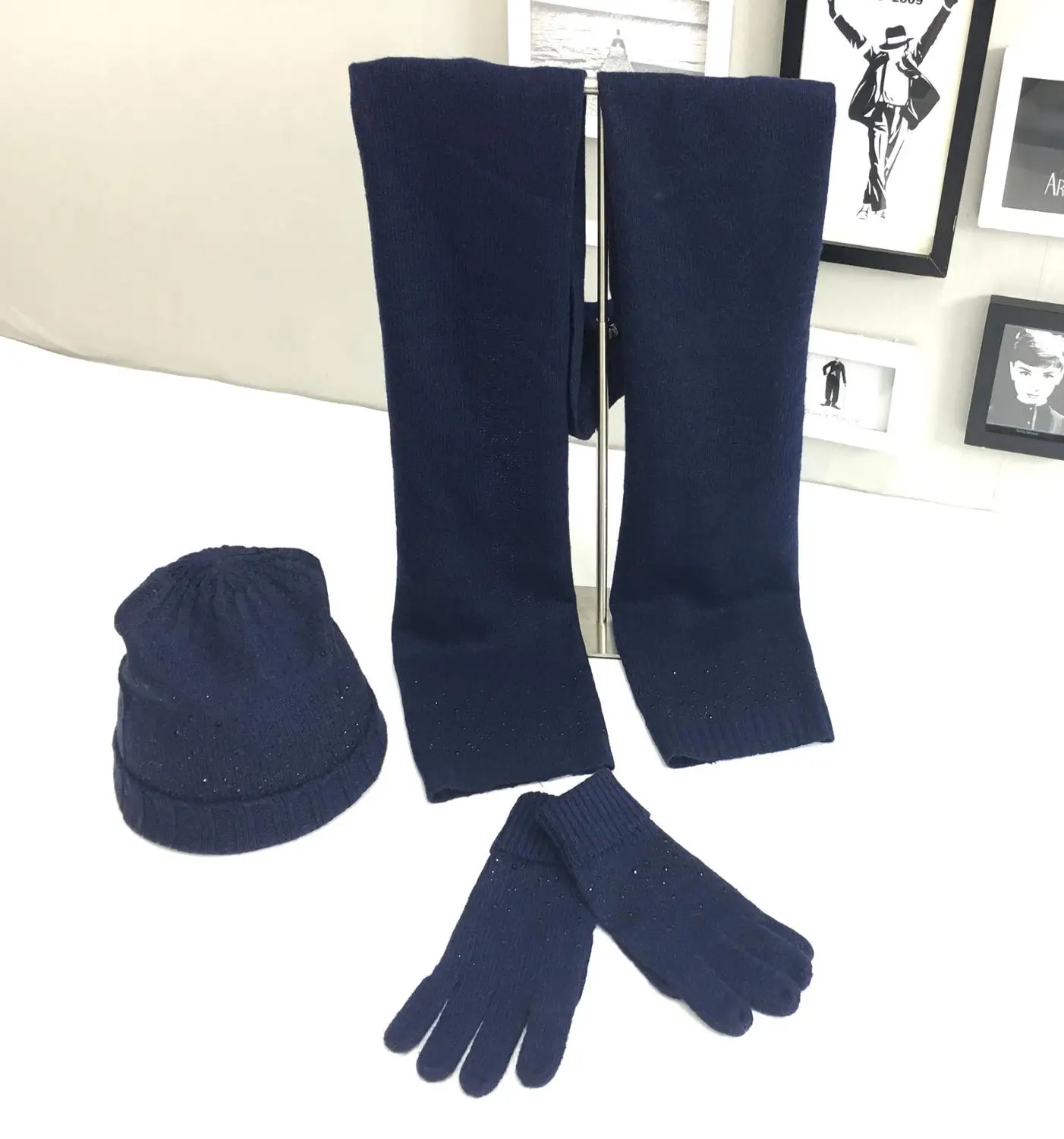 23navy with stone Трехсекционный женский зимний трикотажный Флисовый Шарф, шапка, интегрированный с толстым теплым костюмом,, шапка с воротником, наборы - Цвет: 23navy with stone