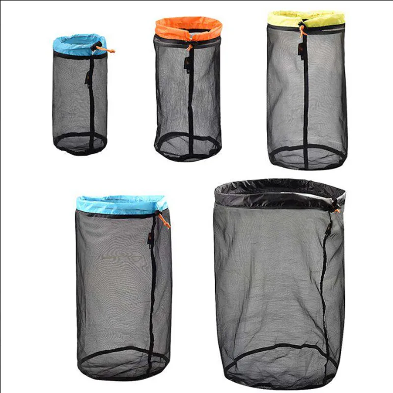 

Camping Sports Ultralight Mesh Storage Bag Outdoor Stuff Sack Drawstring Storage Bag Traveling Organizer Outdoor Tool