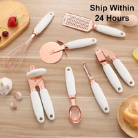 golden pink garlic cutter 7 pieces for pizza kitchen appliance can opener set for cooking potatoes high quality kitchen