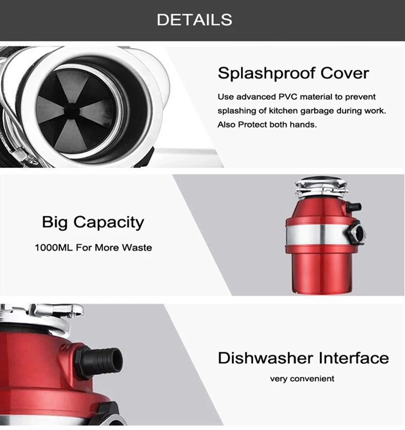 Полный части, воздушный выключатель, вывоз пищевых отходов, измельчитель из нержавеющей стали, материал для мойки пищевых отходов, может дробилка