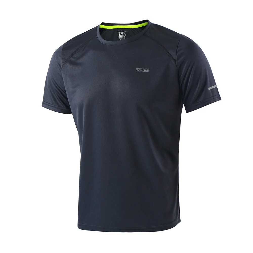 ARSUXEO Summer Running Sports T Shirt Men Gym Shirt Short Sleeves Quick Dry Jersey Fitness Crossfit Men's Tennis Training Shirt