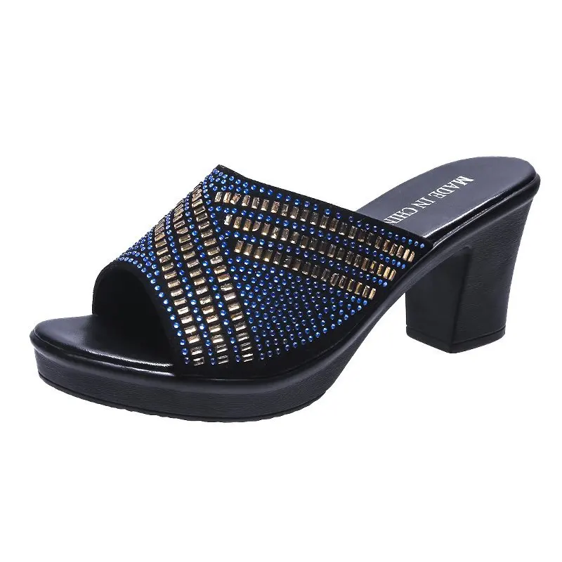 

Low Shoes Woman 2021 House Slippers Platform Heeled Mules Luxury Slides Jelly Flip Flops Pantofle Female Tap Peep Toe High Desig