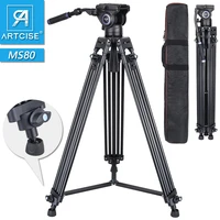 professional heavy duty video tripod ms80 aluminum alloy twin tube tripod with fluid head for dslr camcorder gopro max load 12kg