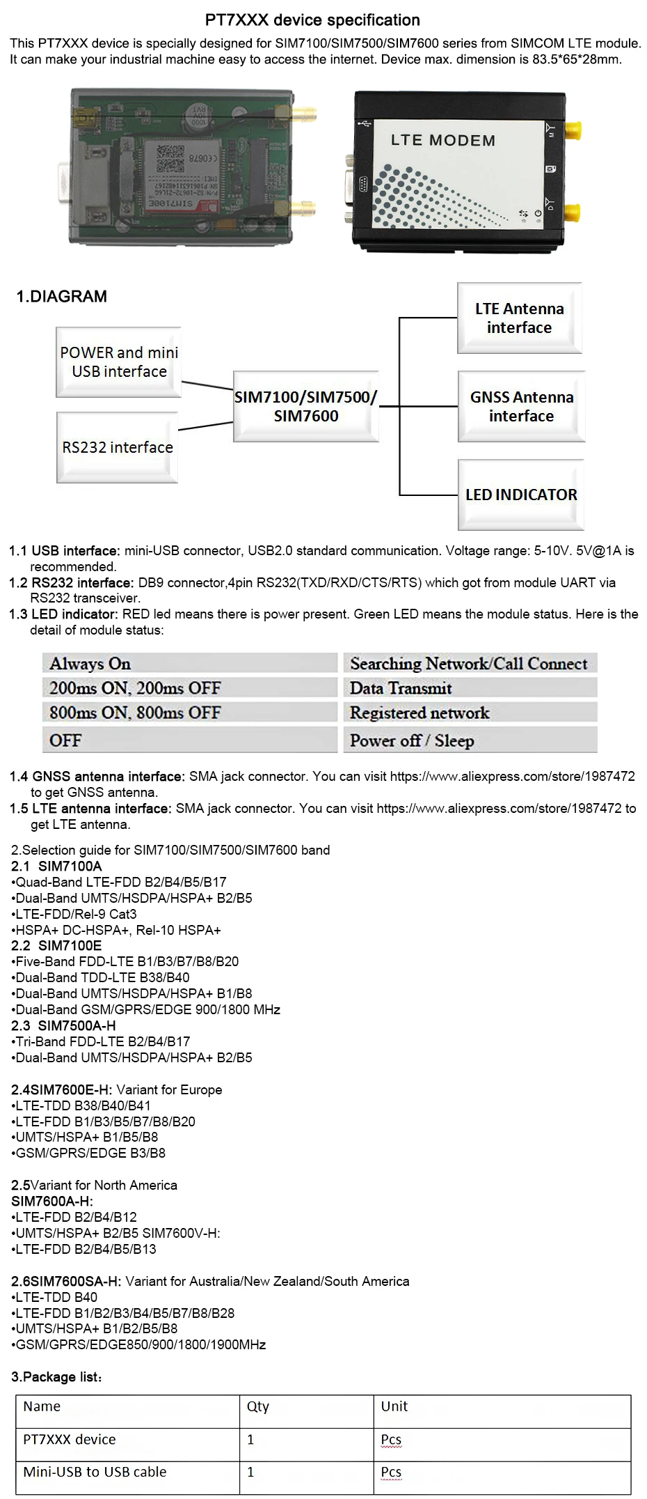 LTE CAT4 4G 3g 2G GSM GPRS GNSS SIM7600SA-H, PCIE к RS232 DB9 мини USB интерфейс 4G LTE модем